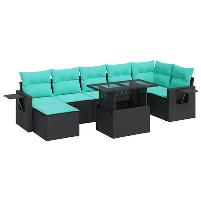 Set Divani da Giardino con Cuscini 8 pz Nero Polyrattan Acacia