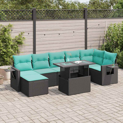Set Divani da Giardino con Cuscini 8 pz Nero Polyrattan Acacia