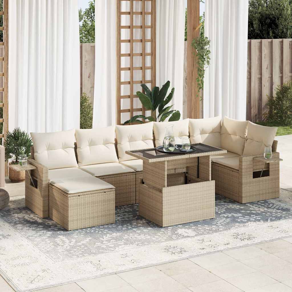 Set Divano da Giardino 8 pz con Cuscini Beige in Polyrattan | homemem39