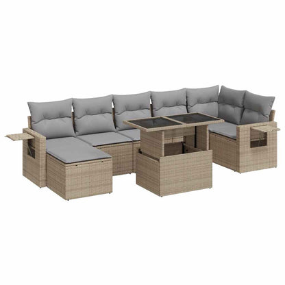 Set Divano da Giardino 8 pz con Cuscini Beige in Polyrattan