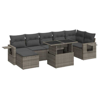 Set Divano da Giardino 8 pz con Cuscini Grigio in Polyrattan