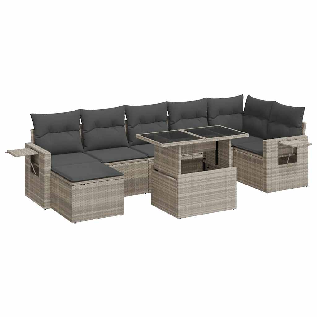 Set Divano da Giardino 8pz con Cuscini Grigio Chiaro Polyrattan | homemem39