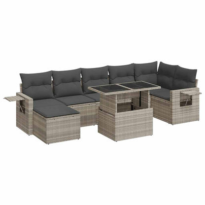 Set Divano da Giardino 8pz con Cuscini Grigio Chiaro Polyrattan
