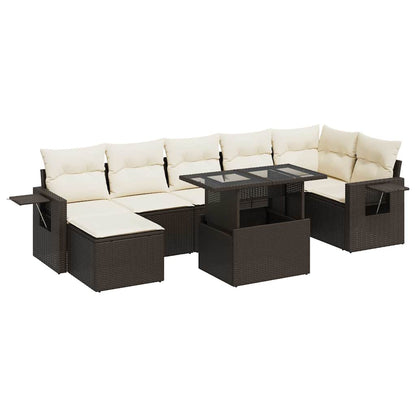 Set Divani da Giardino 8 pz con Cuscini Marrone in Polyrattan - homemem39