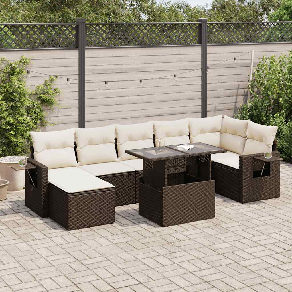 Set Divani da Giardino 8 pz con Cuscini Marrone in Polyrattan | homemem39