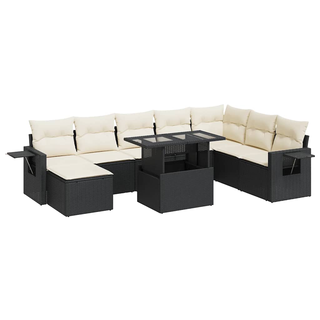 Set Divani da Giardino 9 pz con Cuscini Nero in Polyrattan | homemem39