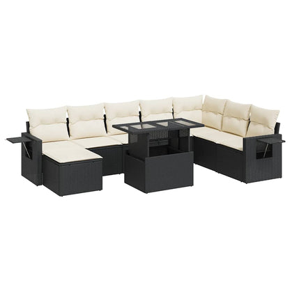 Set Divani da Giardino 9 pz con Cuscini Nero in Polyrattan - homemem39