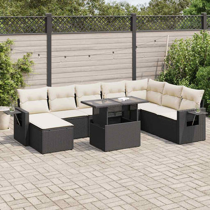 Set Divani da Giardino 9 pz con Cuscini Nero in Polyrattan | homemem39