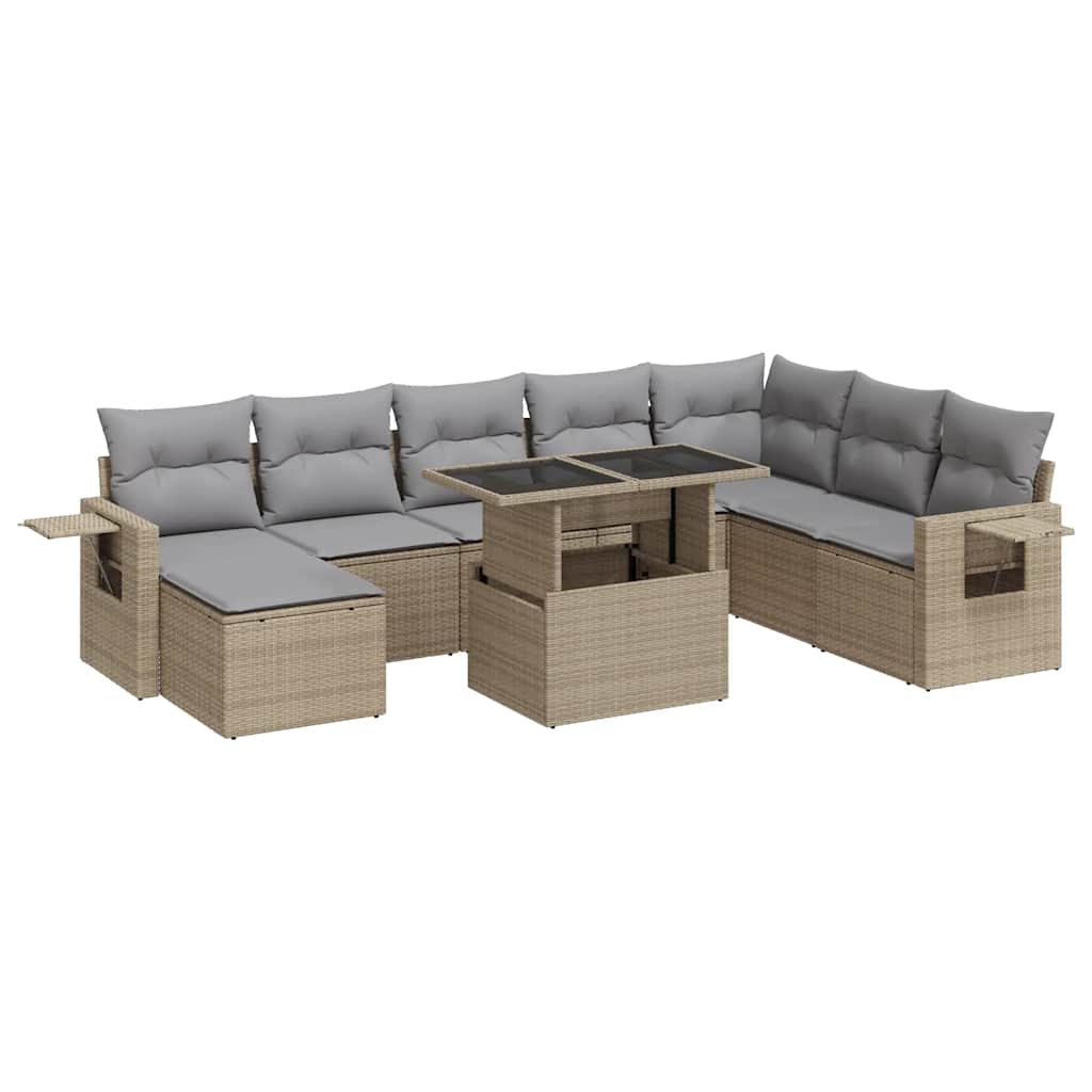 Set Divano da Giardino 9 pz con Cuscini Beige in Polyrattan | homemem39