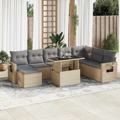 Set Divano da Giardino 9 pz con Cuscini Beige in Polyrattan | homemem39