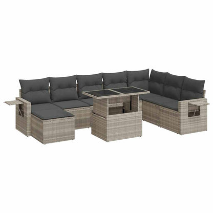 Set Divano da Giardino 9pz con Cuscini Grigio Chiaro Polyrattan | homemem39