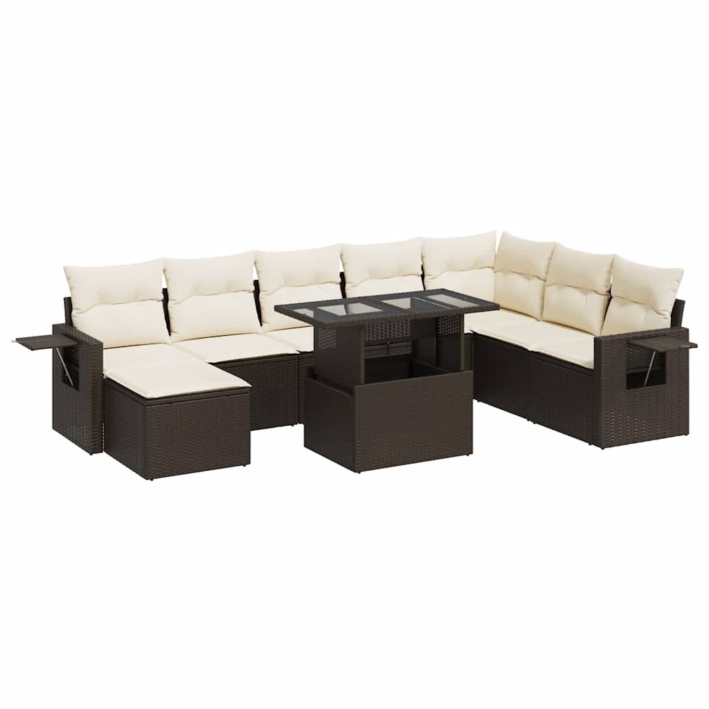 Set Divani da Giardino 9pz con Cuscini Marrone in Polyrattan | homemem39