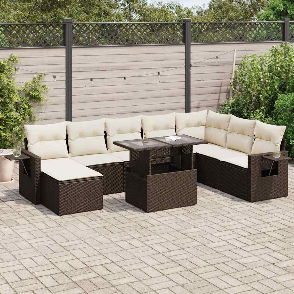 Set Divani da Giardino 9pz con Cuscini Marrone in Polyrattan - homemem39
