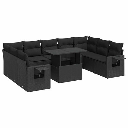 Set Divani da Giardino 10pz con Cuscini in Polyrattan Nero | homemem39