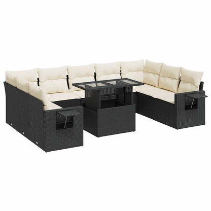 Set Divani da Giardino 10pz con Cuscini in Polyrattan Nero - homemem39