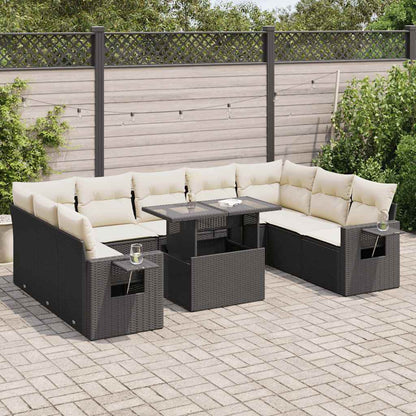 Set Divani da Giardino 10pz con Cuscini in Polyrattan Nero | homemem39