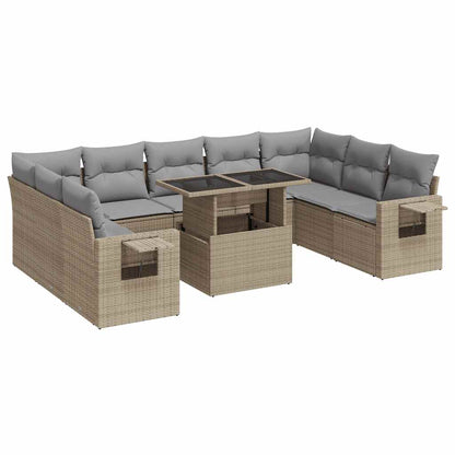 Set Divano da Giardino 10 pz con Cuscini Beige in Polyrattan