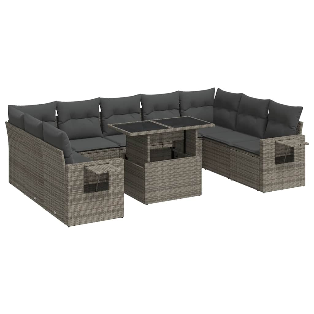 Set Divano da Giardino 10 pz con Cuscini Grigio in Polyrattan - homemem39