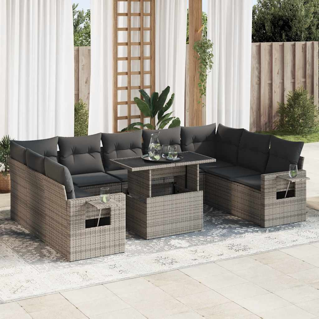 Set Divano da Giardino 10 pz con Cuscini Grigio in Polyrattan - homemem39