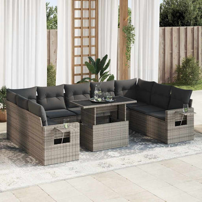 Set Divano da Giardino 10 pz con Cuscini Grigio in Polyrattan - homemem39