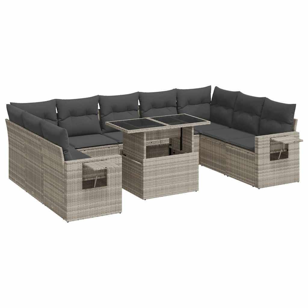 Set Divano Giardino 10 pz con Cuscini Grigio Chiaro Polyrattan | homemem39