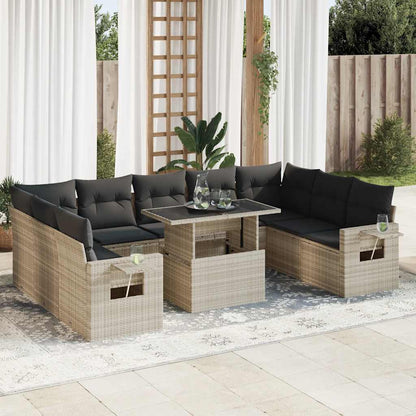 Set Divano Giardino 10 pz con Cuscini Grigio Chiaro Polyrattan