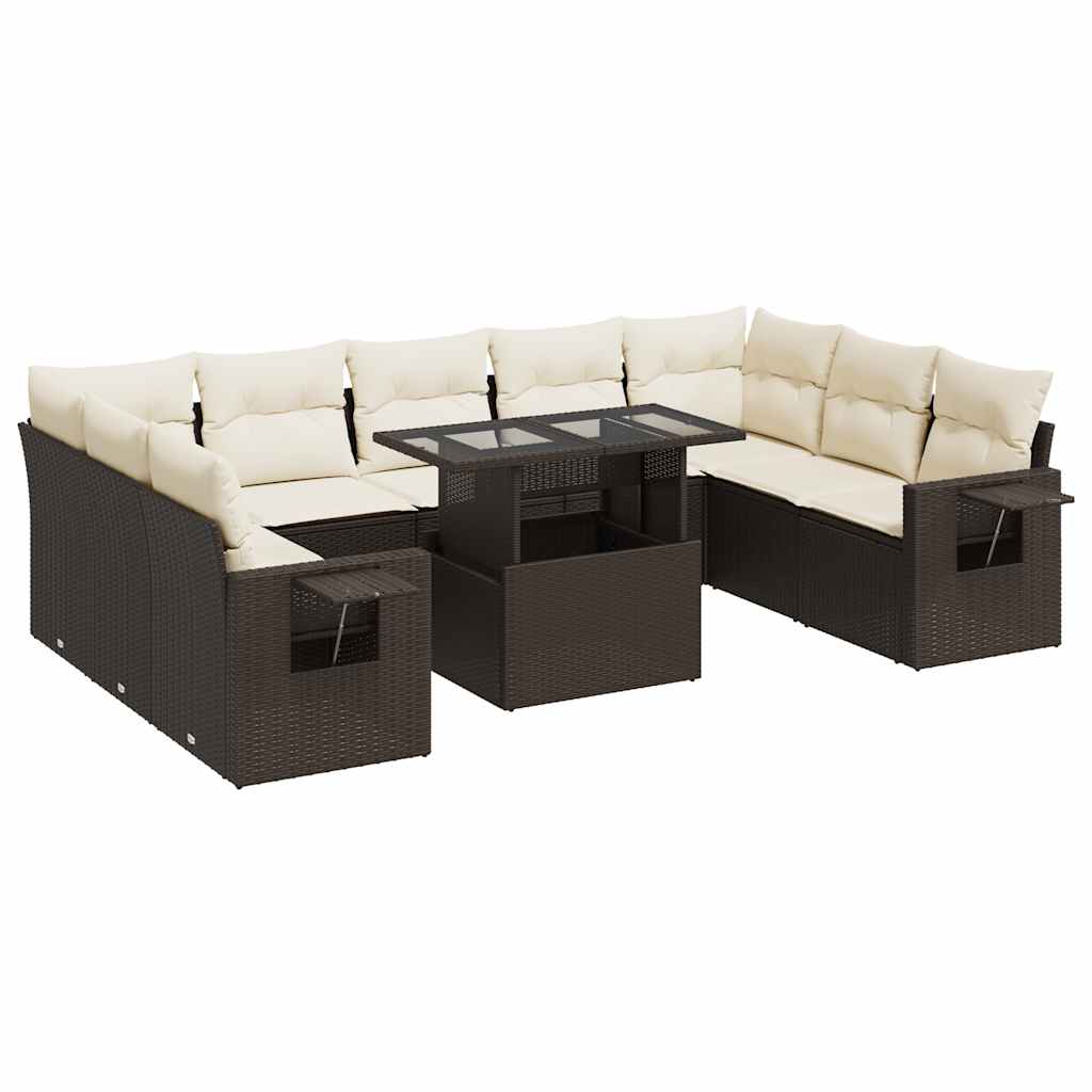 Set Divani da Giardino 10pz con Cuscini in Polyrattan Marrone | homemem39