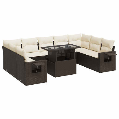 Set Divani da Giardino 10pz con Cuscini in Polyrattan Marrone - homemem39