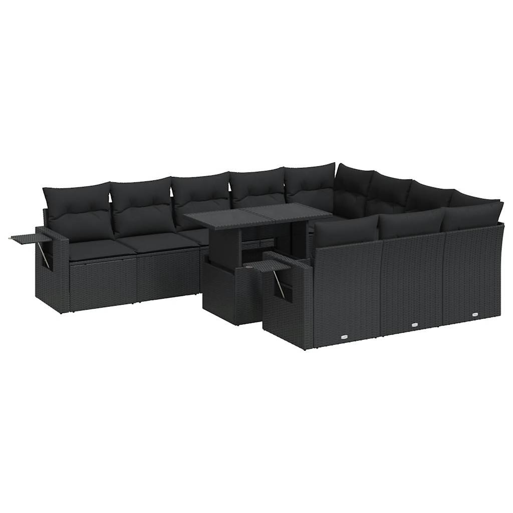 Set Divani da Giardino 11 pz con Cuscini in Polyrattan Nero | homemem39