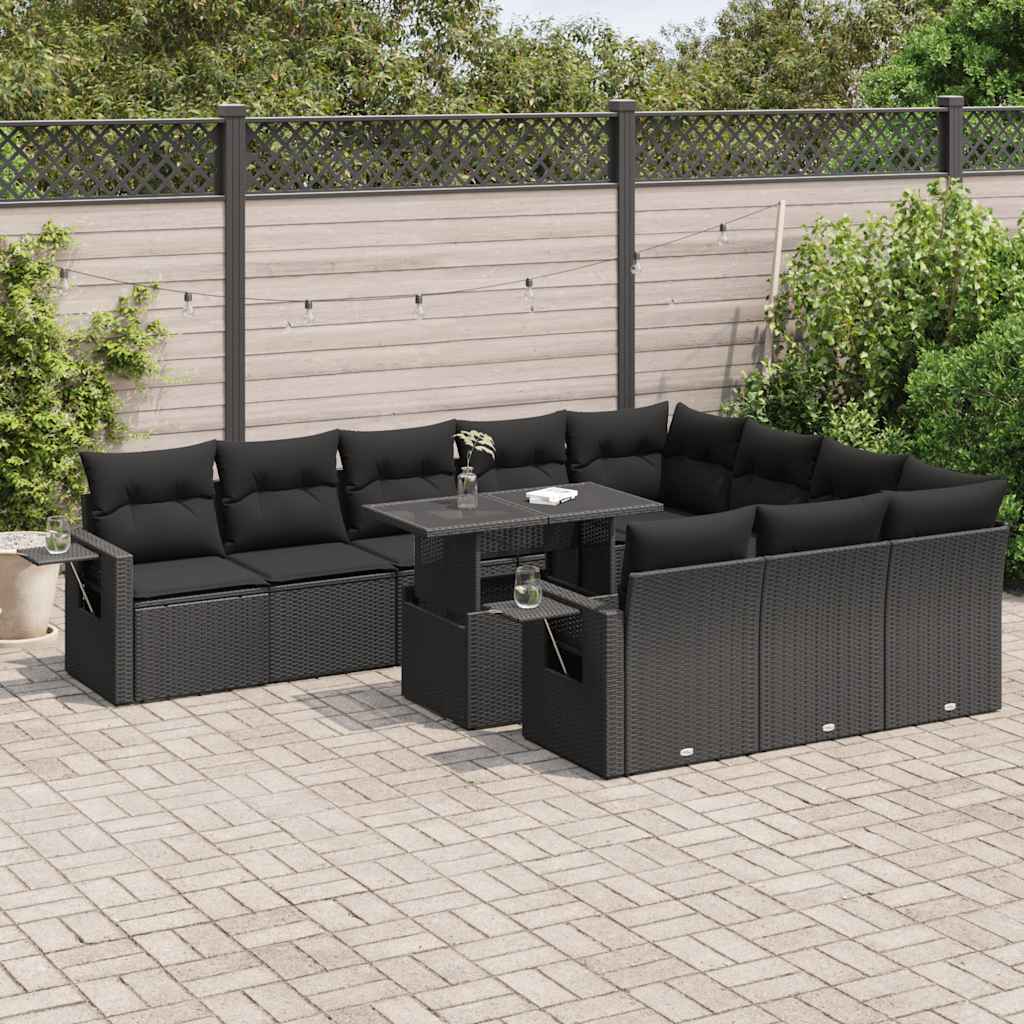 Set Divani da Giardino 11 pz con Cuscini in Polyrattan Nero | homemem39