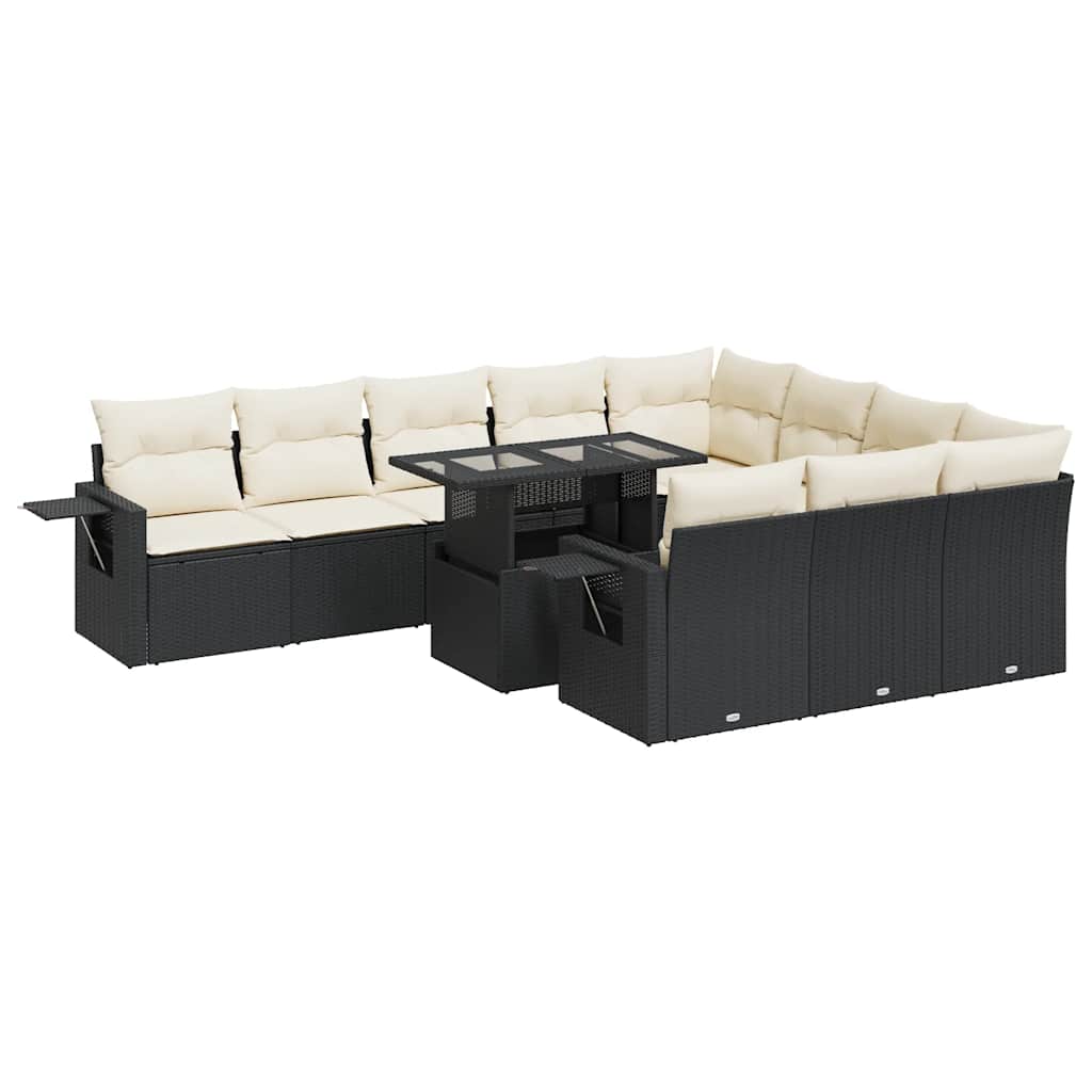 Set Divani da Giardino 11 pz con Cuscini in Polyrattan Nero | homemem39