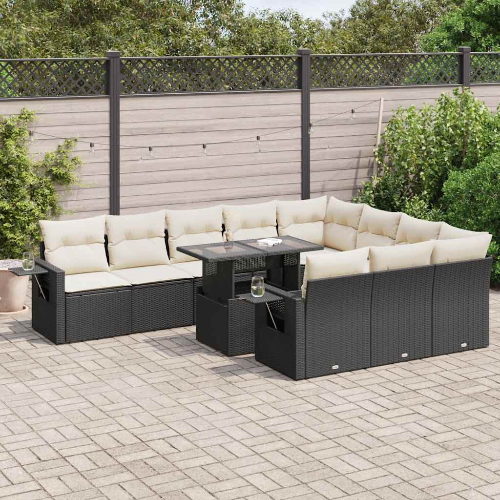 Set Divani da Giardino 11 pz con Cuscini in Polyrattan Nero | homemem39