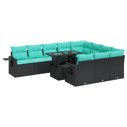 Set Divani da Giardino 11 pz con Cuscini Polyrattan Acacia Nero