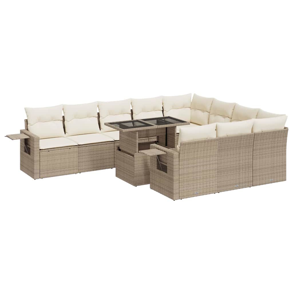 Set Divani da Giardino 11 pz con Cuscini Beige in Polyrattan | homemem39