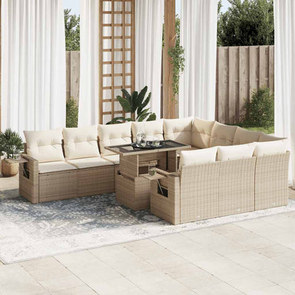 Set Divani da Giardino 11 pz con Cuscini Beige in Polyrattan | homemem39
