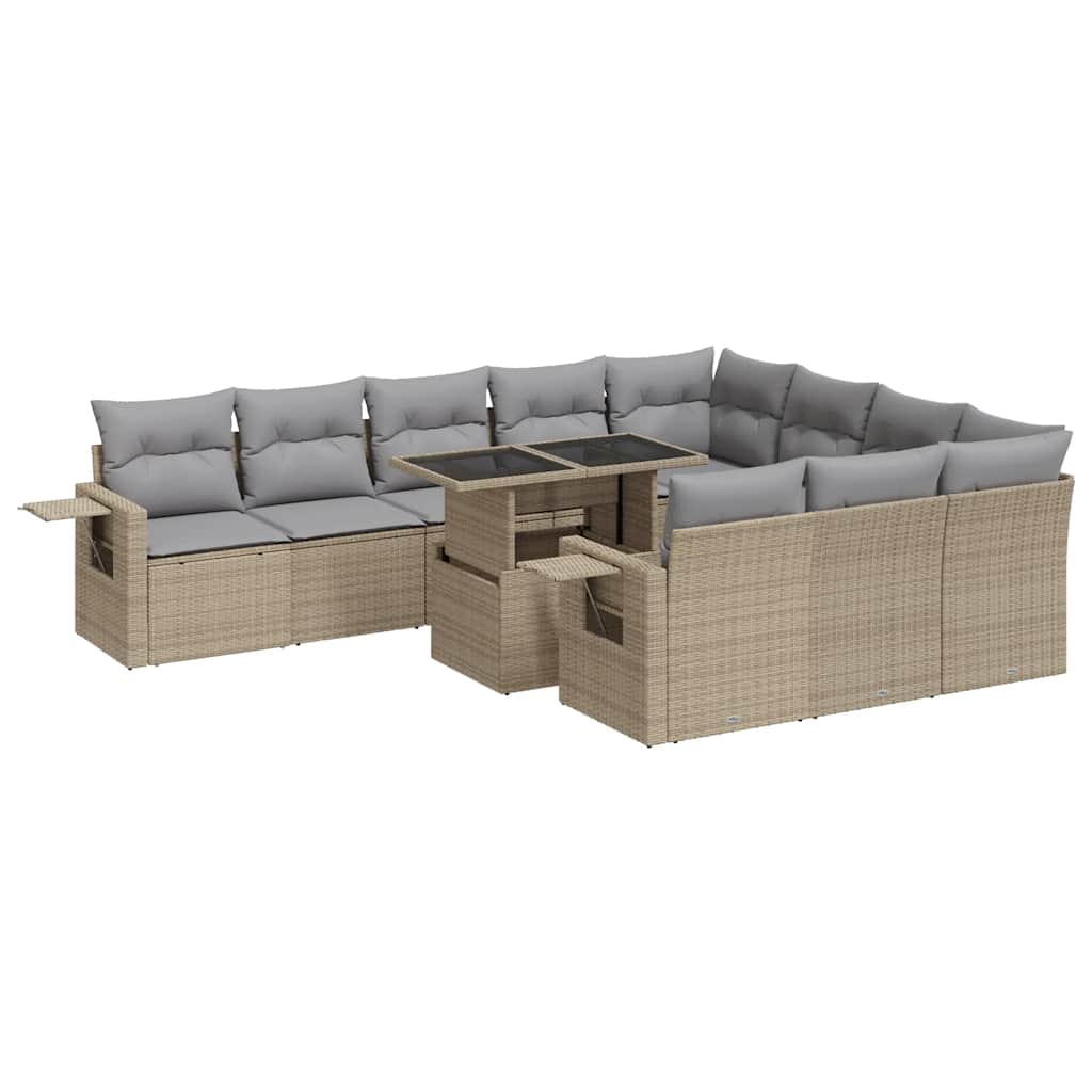 Set Divani da Giardino 11 pz con Cuscini Beige in Polyrattan - homemem39