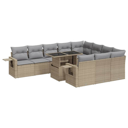 Set Divani da Giardino 11 pz con Cuscini Beige in Polyrattan - homemem39