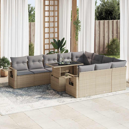 Set Divani da Giardino 11 pz con Cuscini Beige in Polyrattan | homemem39