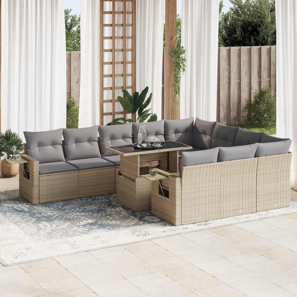 Set Divani da Giardino 11 pz con Cuscini Beige in Polyrattan - homemem39