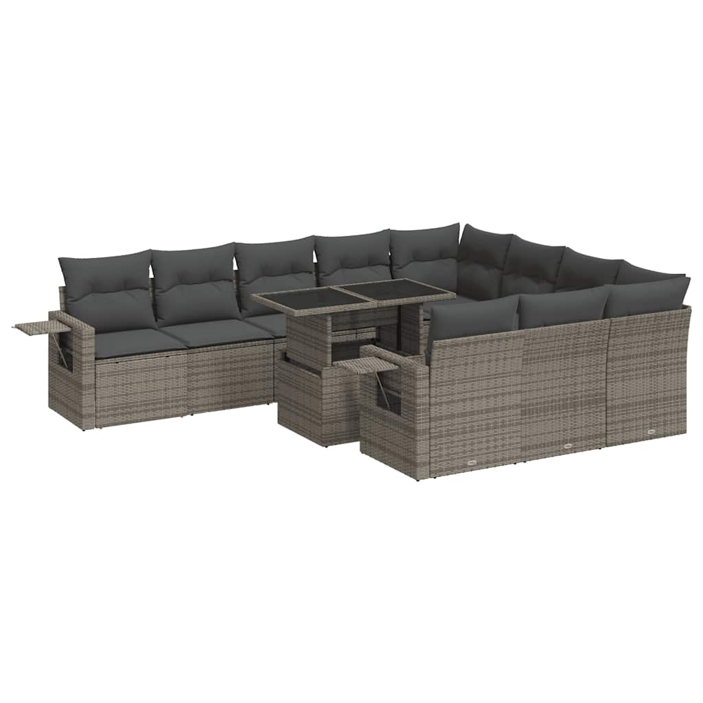 Set Divani da Giardino 11 pz con Cuscini in Polyrattan Grigio | homemem39