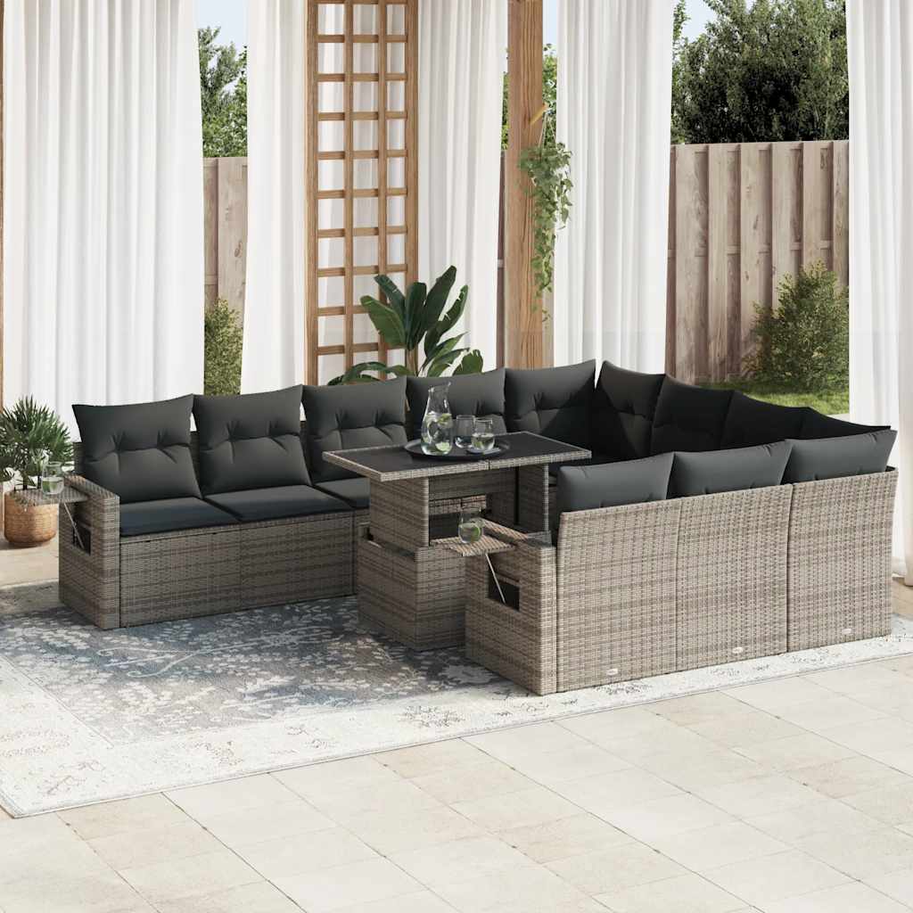 Set Divani da Giardino 11 pz con Cuscini in Polyrattan Grigio | homemem39