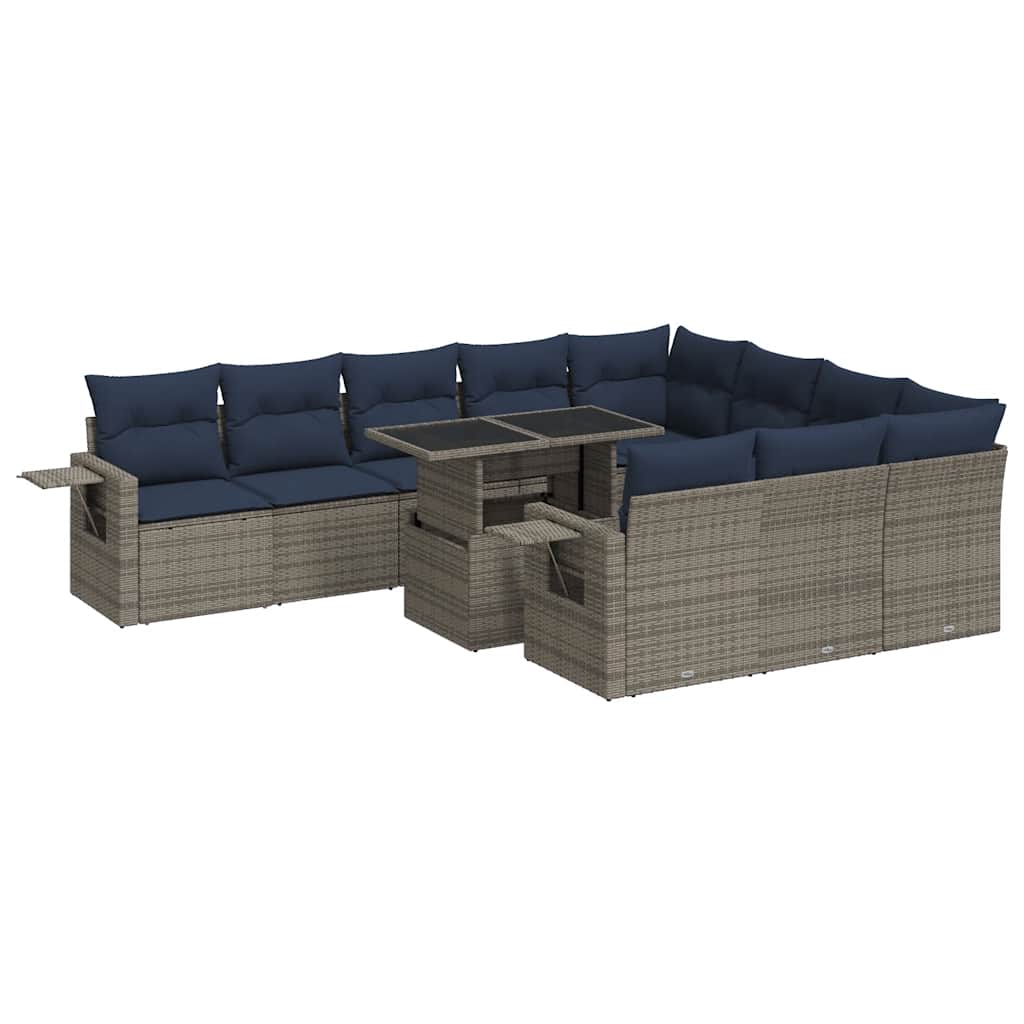 Set Divani Giardino 11 pz con Cuscini Polyrattan Acacia Grigio | homemem39