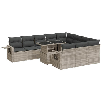 Set Divani da Giardino 11 pz con Cuscini in Polyrattan Grigio | homemem39