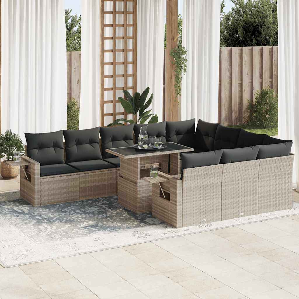 Set Divani da Giardino 11 pz con Cuscini in Polyrattan Grigio