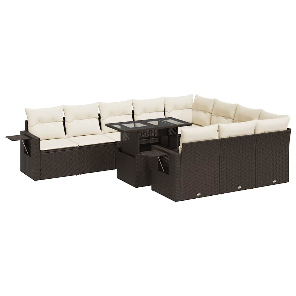 Set Divani da Giardino 11 pz con Cuscini Polyrattan Marrone | homemem39