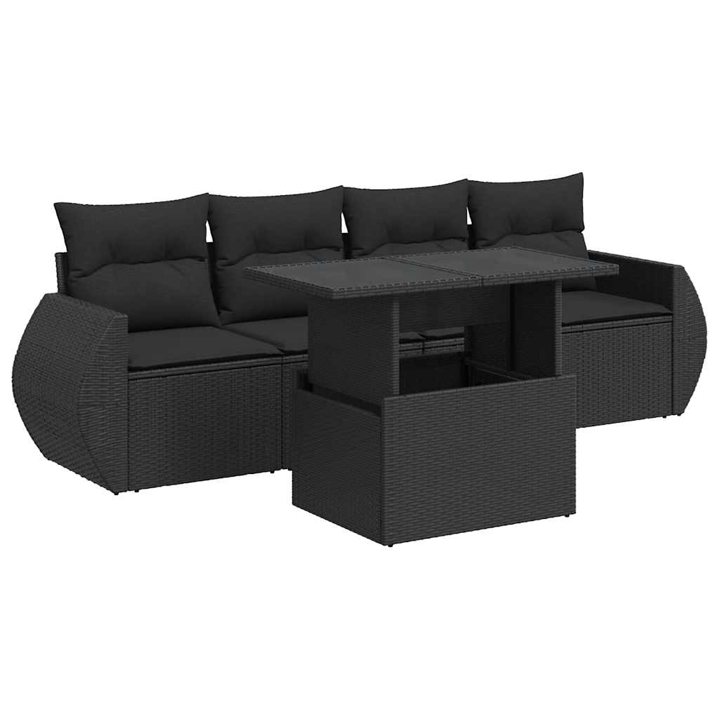 Set Divani da Giardino 5 pz con Cuscini in Polyrattan Nero | homemem39