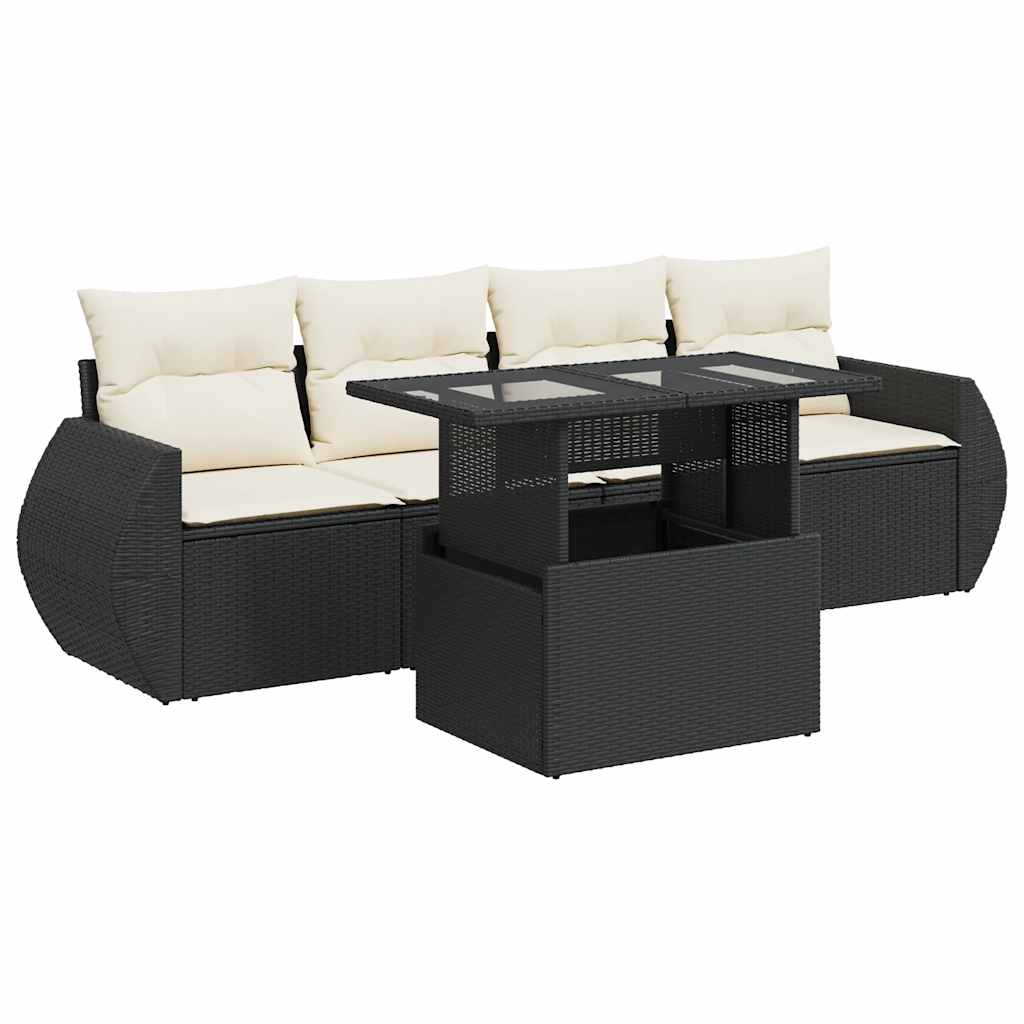 Set Divani da Giardino 5 pz con Cuscini in Polyrattan Nero | homemem39