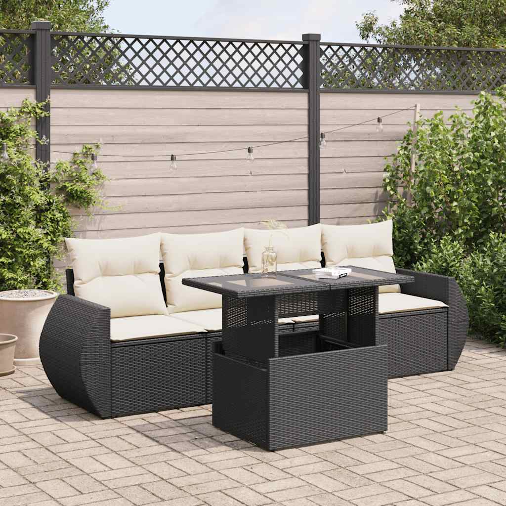 Set Divani da Giardino 5 pz con Cuscini in Polyrattan Nero | homemem39