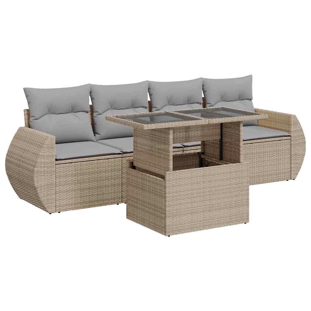 Set Divano da Giardino 5 pz con Cuscini Beige in Polyrattan | homemem39