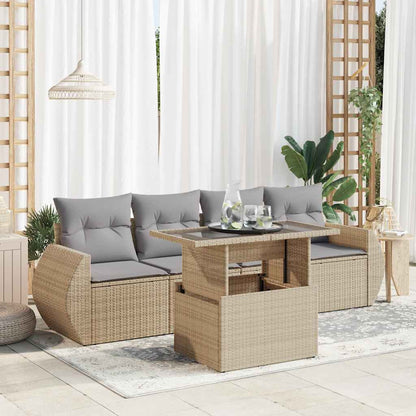 Set Divano da Giardino 5 pz con Cuscini Beige in Polyrattan | homemem39